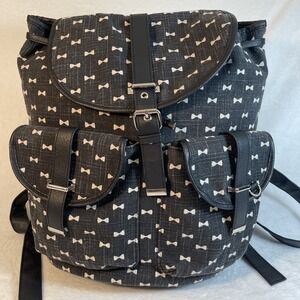 MUDD Charcoal Gray Bow Print Backpack Purse Boho Book Bag Travel